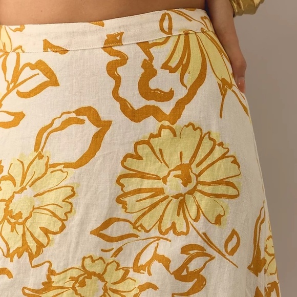 NWT Anthropologie Faithfull Joyas Yellow Floral Linen  Maxi Skirt 10 - Picture 4 of 7